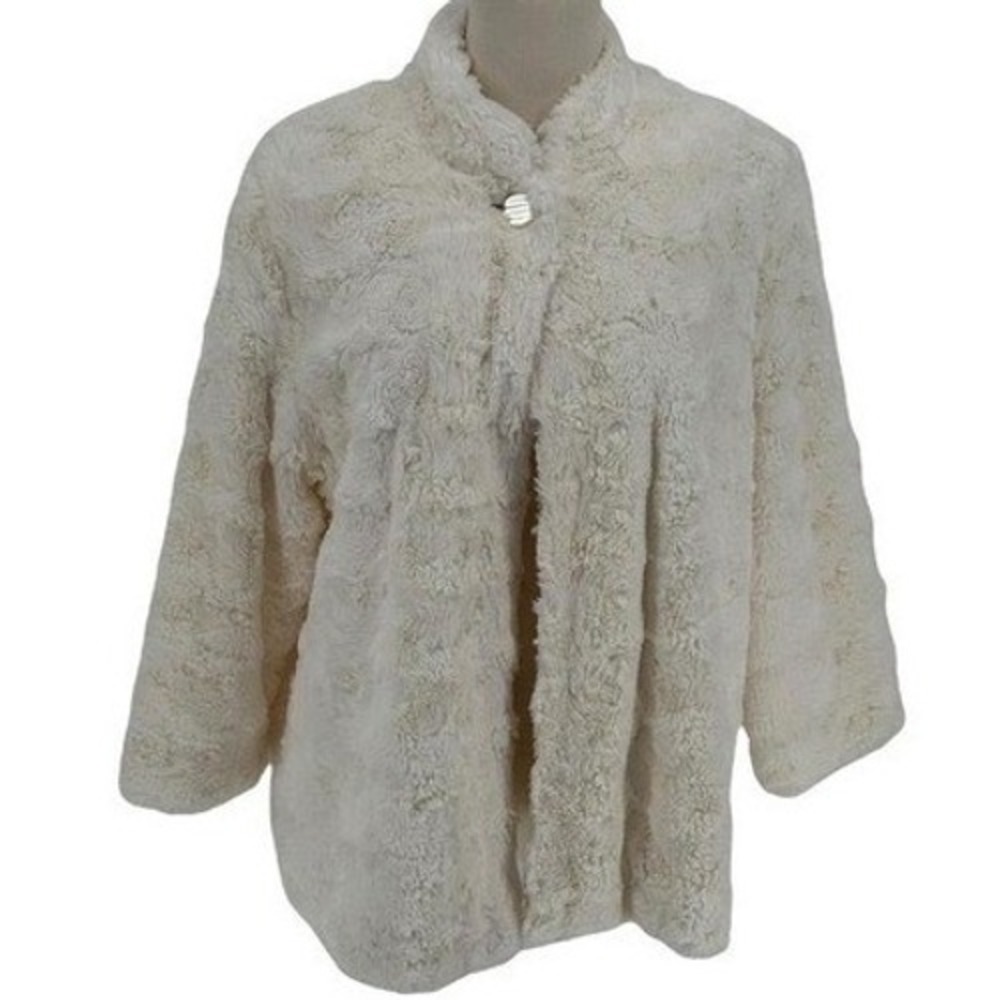 Alfred‎ Dunner Women's Cream Faux Fur Collarless Jacket Size 10